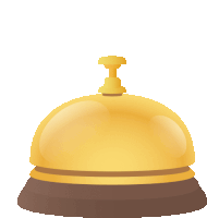 a golden bell with the letter i on top