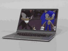 a laptop with shadow and sonic on it