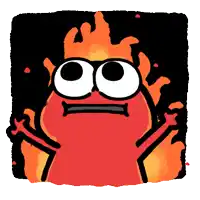 a cartoon drawing of a red monster with flames coming out of it 's eyes