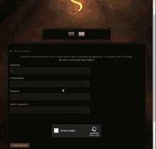 a computer screen shows a register account page with a captcha icon