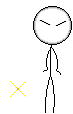 a pixel art of a stick figure with a smiley face and a cross .