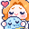 a pixel art drawing of a girl holding a heart and a ghost .