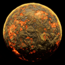 a burning planet with a black background and a yellow center