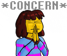 a cartoon of a girl covering her mouth with her hands with the words concern written above her