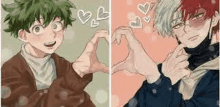 a couple of anime characters making a heart with their hands .