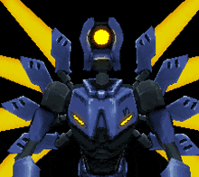 a pixel art drawing of a robot with a yellow eye