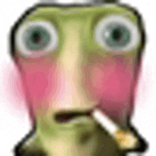 a cartoon character is smoking a cigarette and has a pink face .