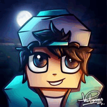 a drawing of a boy wearing a minecraft hat and smiling at the camera .