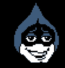 a pixel art drawing of a person with a blue hood