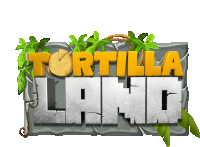 a sign that says tortilla land with a tortilla on it