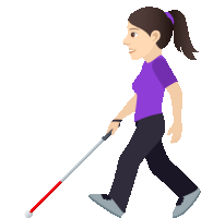 a cartoon illustration of a blind woman walking with a cane