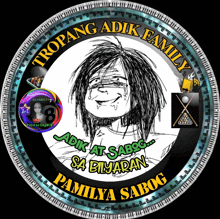 a logo for tropang adik family with a drawing of a girl crying