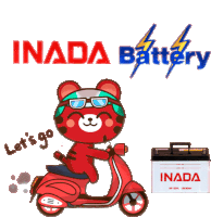 a cartoon of a bear riding a scooter with the words let 's go below him