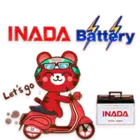 a cartoon of a bear riding a scooter with the words let 's go below him