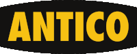 a black and yellow logo that says antico