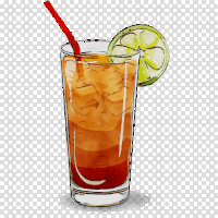 a glass of iced tea with a red straw and a lime slice