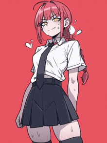 a drawing of a girl with red hair wearing a school uniform and tie