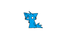 a blue cat is standing next to a black block with a surprised look on its face