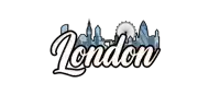 a logo that says london with a ferris wheel in the background