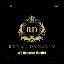 a logo for royal dynasty that says we breathe music on it