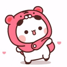 a cartoon bear is wearing a pink hat and scarf