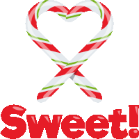 two crossed candy canes in the shape of a heart and the word sweet below them