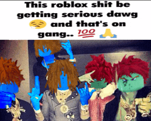 a group of people with their faces painted blue are standing next to each other with the caption this roblox shit be getting serious