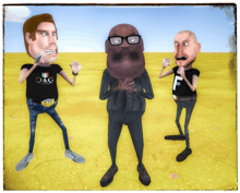 a man wearing a black shirt that says d & g stands between two other men