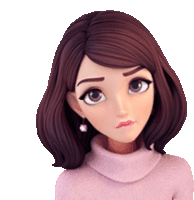 a cartoon girl with brown hair and a pink sweater