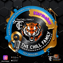 a logo for the chill family with a tiger and a microphone