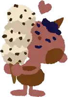 a cartoon character holding an ice cream cone with chocolate chips on it