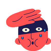 a cartoon drawing of a person 's face with a hand on their forehead