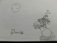 a black and white drawing of a robot with the words by author written below it