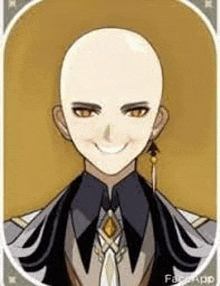 a bald man in a suit and tie is smiling in a cartoon .