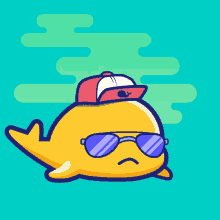 a cartoon whale wearing sunglasses and a hat