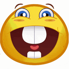 a cartoon smiley face with a big smile and a missing tooth