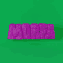 a green background with purple letters that spell out the word morel