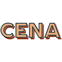 a white background with the word cena in orange and blue letters