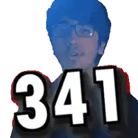 a man with glasses and the number 341 in front of his face