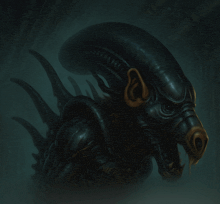 a painting of an alien with a pig 's head and ears