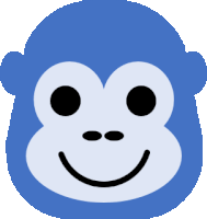 a blue monkey 's face is smiling with black eyes