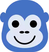 a blue monkey 's face is smiling with black eyes