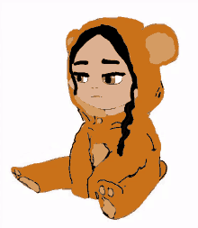 a drawing of a girl wearing a teddy bear outfit