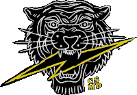 a black and white drawing of a tiger with a yellow lightning bolt in its mouth