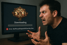 a man is looking at a path of exile 2 computer screen