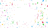 a white background with colorful confetti and ribbons on it