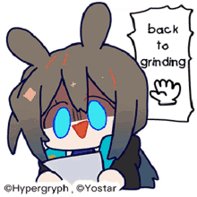 a cartoon of a girl holding a piece of paper that says back to grinding