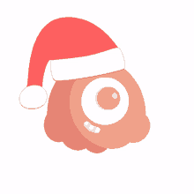 a cartoon character wearing a santa hat with a big eye