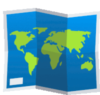 a blue and green folded map of the world with a white border