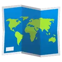 a blue and green folded map of the world with a white border